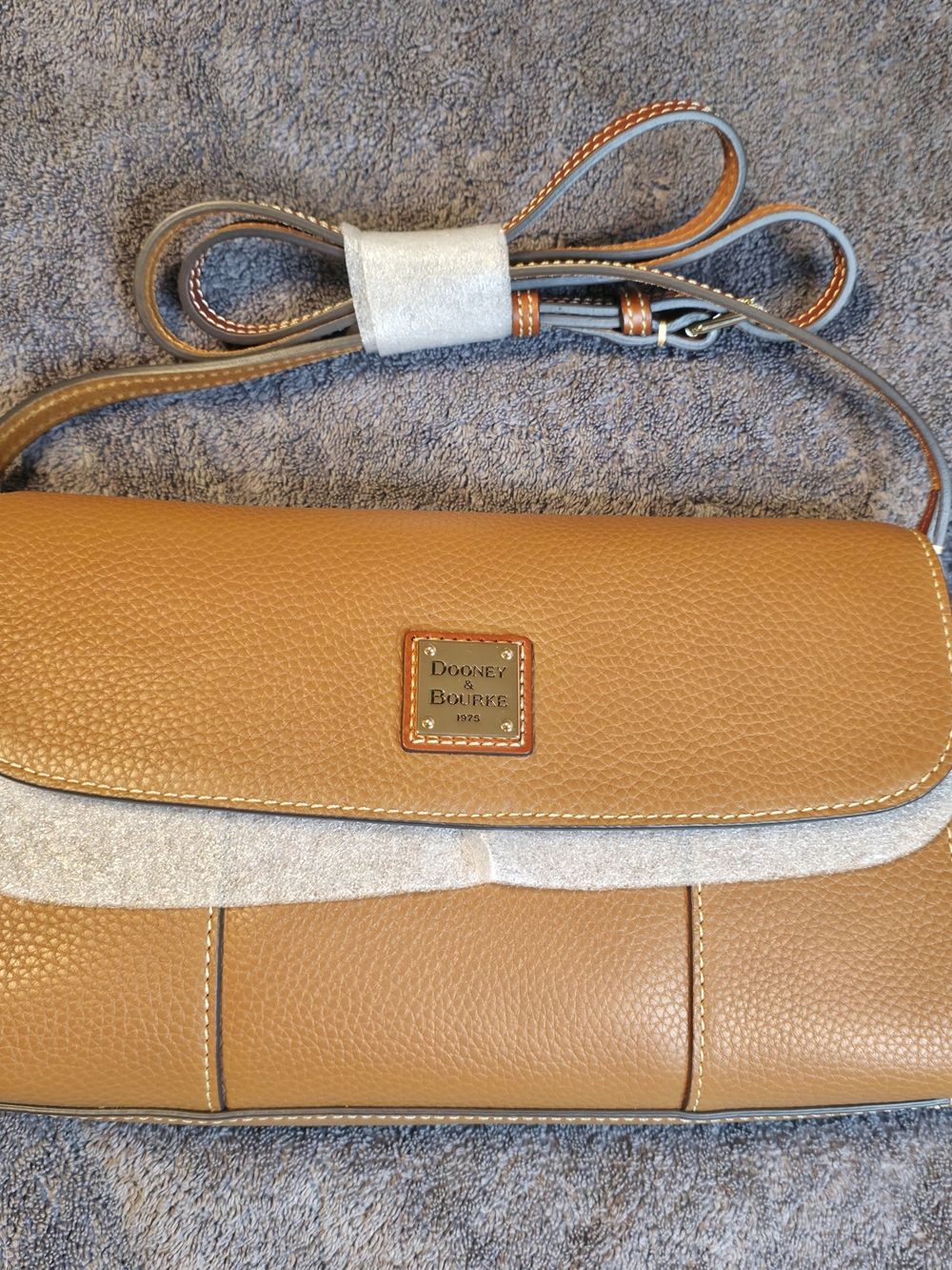 Dooney & Bourke Tan Pebbled Leather Crossbody Clutch Bag